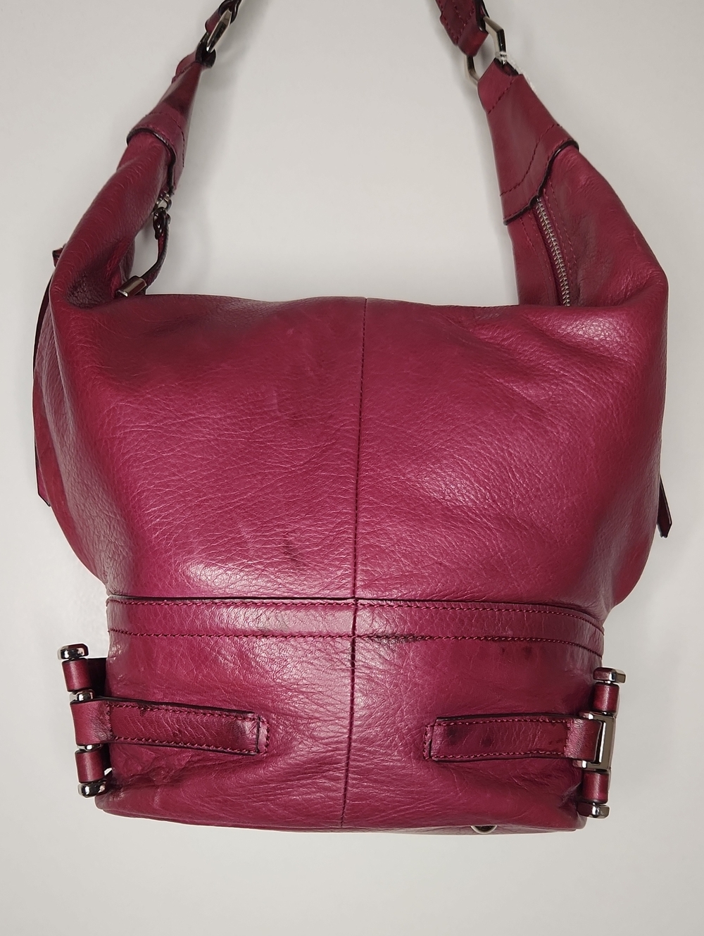 ⛔️RSVD❌️B. Makowsky magenta/silver leather shoulder bag.Preloved item sold as is